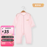 婧麒婴儿衣服夏季薄款新生宝宝提花连体衣纯棉空调服爬服夏装单件 小鲸鱼粉 80cm