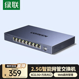 绿联轻管理2.5G交换机8口2.5G电口+万兆光口 Web智能网管iptv网络分线分流器支持vlan光猫NAS 15812