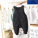 迪士尼品牌儿童羽绒裤男女童秋冬背带棉裤婴儿宝宝连体裤加厚保暖长裤 黑色 90cm