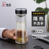 希诺（heenoor）玻璃杯男士双层防烫抗菌泡茶杯办公室车载保温水杯定制送生日礼物 隐形提环-370ML-7223深海蓝-双重防漏