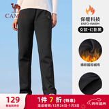 骆驼（CAMEL）加绒运动裤女宽松休闲直筒针织长裤 J23CAVL6057 幻影黑 XL