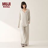 MUJI女式柔软针织前开睡衣套装女士家居服女款女装25年秋季 FD32CC5A 象牙白色 S -M 上装160/84A 下装160/66A
