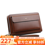 WILLIAMPOLO保罗牛皮双拉链手包时尚手拿包男士钱包商务男包大容量手抓包皮包 咖啡色