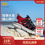 Skechers斯凯奇儿童包头凉鞋男童鞋夏季轻质防滑女大童大头沙滩鞋302969L 黑色/红色/BKRD 32