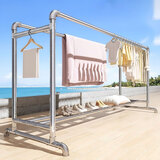 虎刻钢管晾衣架落地阳台挂衣架室外结实晾衣杆晒被子神器移动凉晒衣架 特粗6分25管双杆-长2.2米高1.6米 默认1