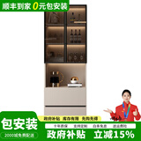 爱沐歌餐边柜靠墙一体客厅实木岩板收纳置物柜子储物柜厨房橱柜茶水边柜 卡其配灰色+玻璃门长60深35高200 生态板-岩板餐边柜