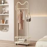 木樽加粗挂衣架落地卧室衣帽架多功能带轮移动晾衣服架房间收纳衣服架 猫耳朵 奶油白60cm