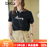 betu百图女装春装新款宽松韩版卡通印花短袖T恤ins潮JD2102T08 黑色 S