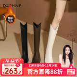 达芙妮厚底V口长筒靴女2025秋冬爆款女靴高筒靴显瘦百搭增高骑士靴子女 黑色【加绒款】 37