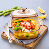 康宁1.5L方形汤锅耐高温玻璃锅炖锅煮锅晶彩双耳锅明火直烧