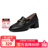 千百度（C.BANNER）女鞋春夏款牛皮一脚蹬乐福鞋简约方头小皮鞋A23407902 黑色 38 
