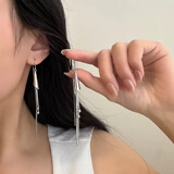 宝铂琳S925银马蹄莲耳线女 韩版时尚轻奢高级感长款流苏气质几何耳环 664EX/对 925银