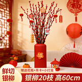 九月生新年装饰银柳真花20支60cm年宵花干花摆件礼盒送礼送亲友带花瓶