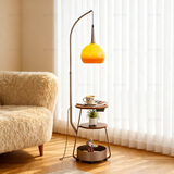 远盛达落地灯中古风卧室床头柜一体柚子灯客厅沙发旁置物架式茶几钓鱼灯 常规款【胡桃色+三层置物收纳】 单色暖光