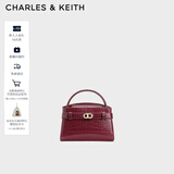 CHARLES&KEITH鳄鱼纹凯莉包手提斜挎婚包包女包生日礼物圣诞礼物CK2-50270880-1 Burgundy葡萄酒红色 S