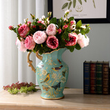 蒂拉美式陶瓷花瓶花艺套装摆件家居装饰仿真花假花工艺品家居摆件摆设 玛格丽特花瓶+12支奥斯汀玫瑰