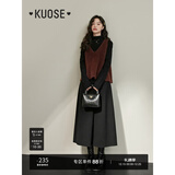 阔色叠穿针织v领背心连衣裙两件套装女2023新款秋冬小黑裙马甲 黑色连衣裙0002 L