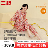 三枪（THREEGUN）睡衣男女纯棉抗静电新疆棉绒布格纹开襟长袖长裤家居服套装 女 暖桔格 XL