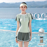 梵迪拉（F.DYRAA）游泳衣女士遮肚显瘦保守泡温泉运动分体泳装四件套16009元气绿XL