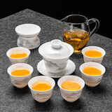 琦轩源羊脂玉瓷功夫茶具套装家用办公室白瓷喝茶盖碗茶杯陶瓷泡茶器整套