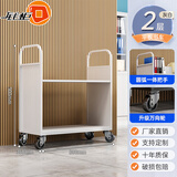 钱柜钢制二层平板书车图书馆移动小推车钢制书架书店手推车灰白色