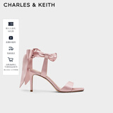 CHARLES&KEITH一字带缎面蝴蝶结绑带高跟凉鞋子女鞋生日新年礼物CK1-61720177 粉红色Pink 36