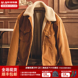 马登工装美式复古灯芯绒棉服夹克男仿羊羔毛秋冬保暖外套男士加厚棉衣 姜黄色 L
