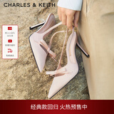 CHARLES&KEITH缎面蝴蝶结尖头高跟凉鞋女生日礼物新年礼物送女友CK1-60361556 Light Pink浅粉色 34