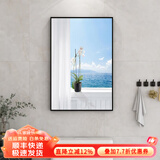 墨派荷花图新中式卫生间防水洗手间门口挂画浴室厕所装饰画免钉免打孔 芳姿清纯 40*60cm晶瓷+铝合金边框