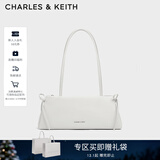 CHARLES&KEITH蝴蝶结简约单肩腋下包法棍包生日礼物圣诞礼物送女友CK2-20160193 Meringue White白色 中包