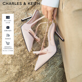 CHARLES&KEITH缎面蝴蝶结尖头高跟凉鞋女生日礼物圣诞礼物送女友CK1-60361556 Light Pink浅粉色 34