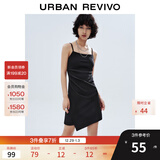 UR夏季新款女装潮流不规则下摆收褶吊带连衣裙UWV740053 正黑 XS