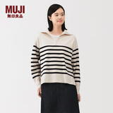 MUJI女式 米兰诺罗纹编织半拉链毛衣女款针织衫25年冬季 女装 上衣 米白色条纹 S (155/80A)