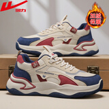 回力男鞋冬季百搭皮面老爹鞋男士软底潮流轻便网鞋男运动休闲健步鞋子 蓝红【加绒款】 43