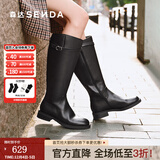 森达骑士靴女2025冬季新款商场同款潮流高级牛皮长筒过膝靴4EU80DC5 黑色单里 38