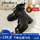 意尔康女靴厚底百搭加绒马丁靴女复古英伦风短靴 14738W黑色38