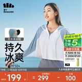 蕉下（beneunder）防晒衣女1.5冰丝连帽外套凉感透气加宽黑胶帽檐雾轻蓝拼白S