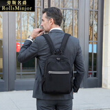劳斯名爵（RollsMinjor）男士双肩包男背包休闲帆布书包电脑包迷你小背包时尚轻便男包 黑色（当日发货） 高35*长25*宽13CM