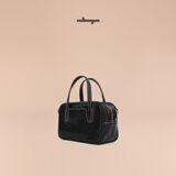 食草堂【元旦礼物】女包方糖保龄球头层植鞣牛皮手提斜挎小方包轻奢礼物 mini黑色【日常逛街】