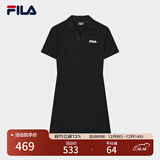 FILA 斐乐官方女子针织连衣裙时尚修身POLO领短袖裙子 正黑色-BK L (170) 88A