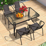 紫叶（ziye）户外阳台桌椅 休闲庭院座椅室外花园餐桌椅 简约现代 铁艺家具 4【椅】+1【130X80长桌】