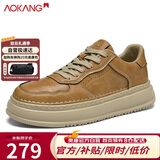 奥康男鞋休闲鞋透气运动鞋秋冬百搭增高板鞋 麦黄 42