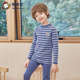 英博伦秋冬儿童内衣男纯棉男童秋衣秋裤套装中大童长袖全棉睡衣男 80287兰条 120