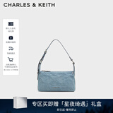 CHARLES&KEITH褶皱油蜡皮斜挎小方包手提包腋下包女士生日圣诞礼物CK2-80160183 CK2-80160183-1 深牛仔蓝色 S