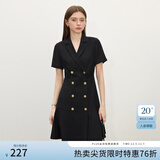 范思蓝恩正式气质通勤连衣裙女夏季收腰显瘦面试西装裙 黑色 XS