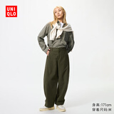 优衣库女装针织廓形长裤/弯刀镰刀裤子483722 482287 483722/57深橄榄色 XS