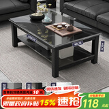 修乐（XIULE）茶几客厅家用茶桌钢化玻璃茶台仿岩板大理石茶几轻奢感小桌子 【玻璃台面】黑纹理+黑架100cm