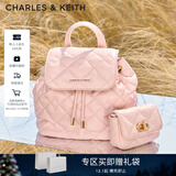CHARLES&KEITH菱格大容量柔软多用背包书包双肩包包女包生日礼物CK2-60151400 粉红色Pink S