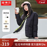 坦博尔羽绒服女短款翻领韩版宽松女士灯芯绒外套TD236266 黑色 170 