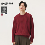 gxgjeans男装 多色基础刺绣绞花保暖圆领毛衣针织衫男25年冬新品 安哥拉红 L (175)
